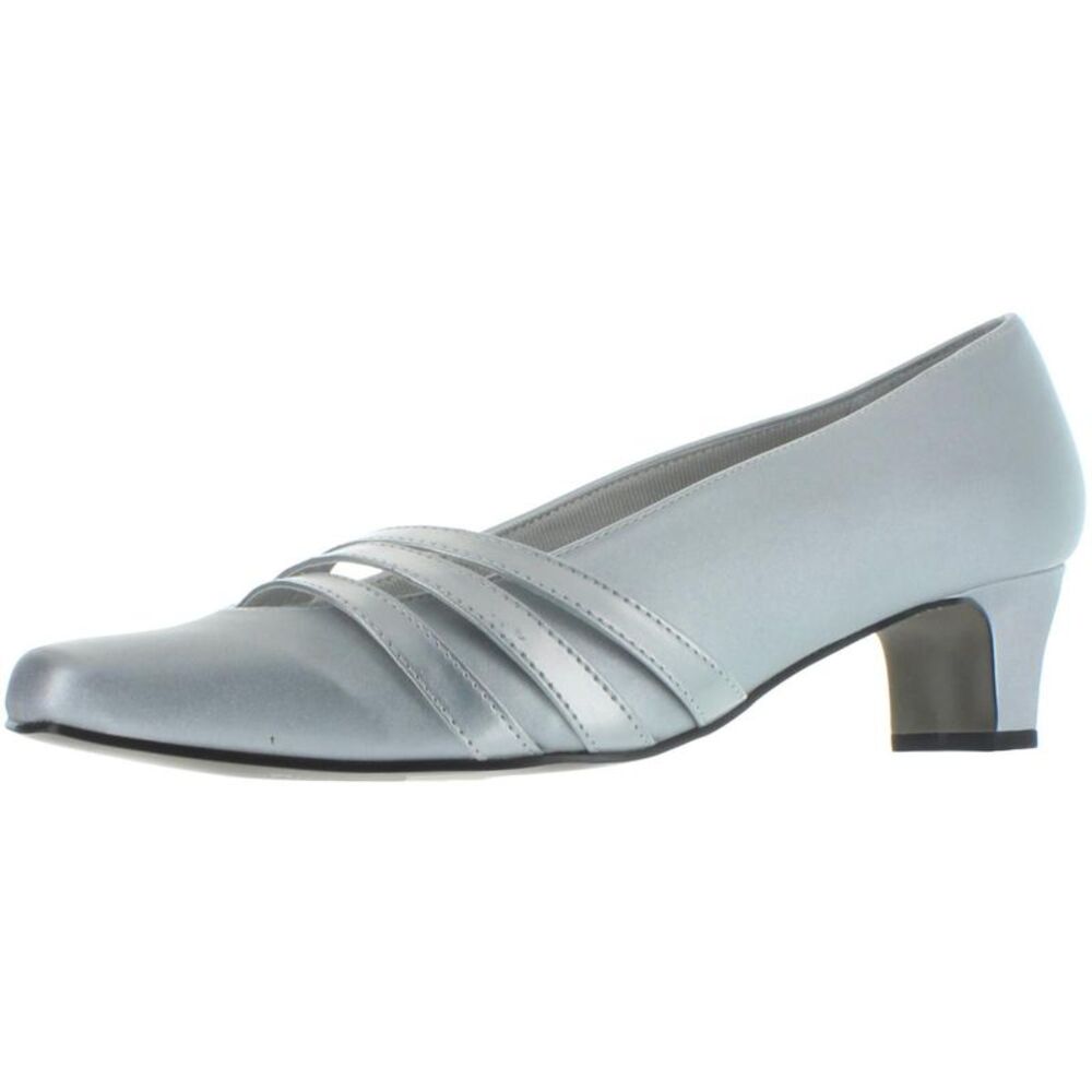 Easy Street Womens Entice Silver Faux Leather Evening Dress Pumps Shoes
